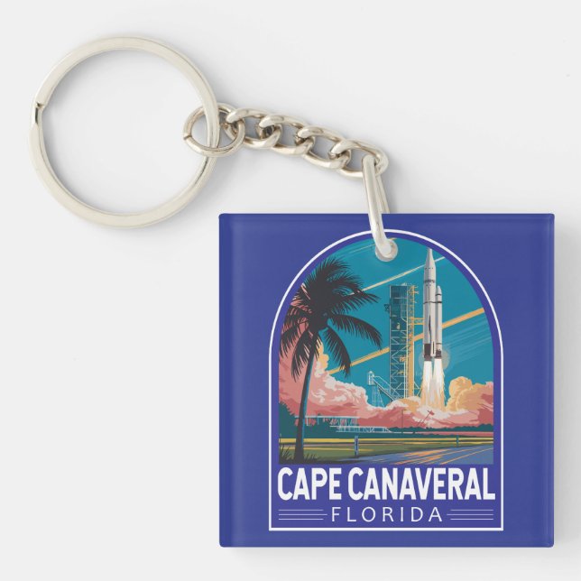 Cape Canaveral Florida Illustration Travel Art Keychain (Front)