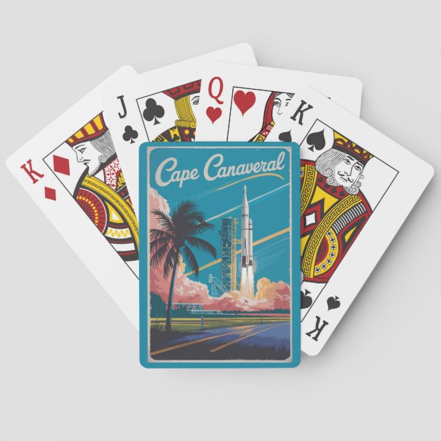 Cape Canaveral Florida Illustration Travel Art Poker Cards (Back)