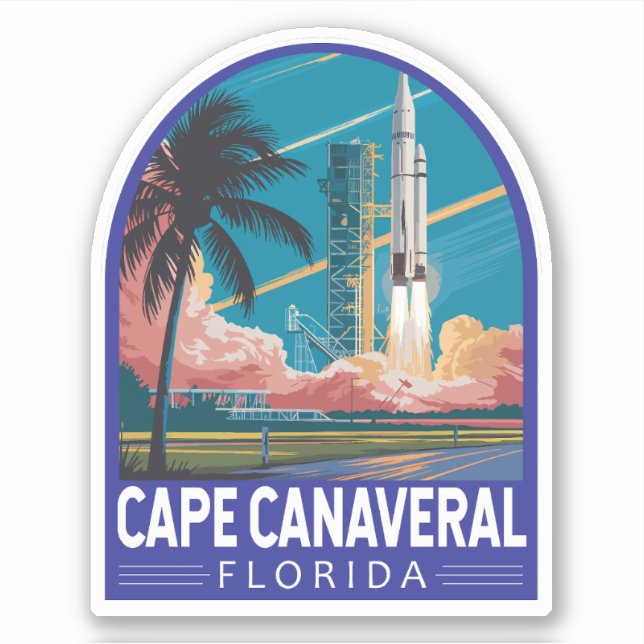 Cape Canaveral Florida Illustration Travel Art Sticker (Front)