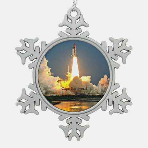 Cape Canaveral Florida Launch Pad Snowflake Pewter Christmas Ornament