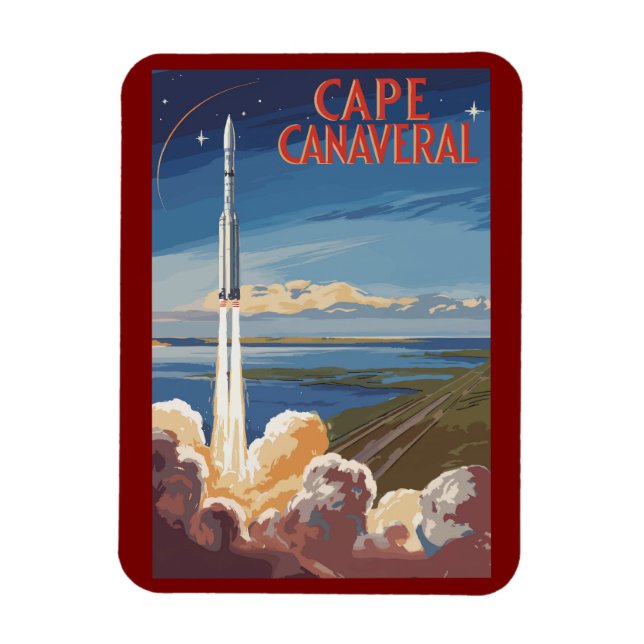 Cape Canaveral Florida Painterly Travel Art Retro Magnet (Vertical)