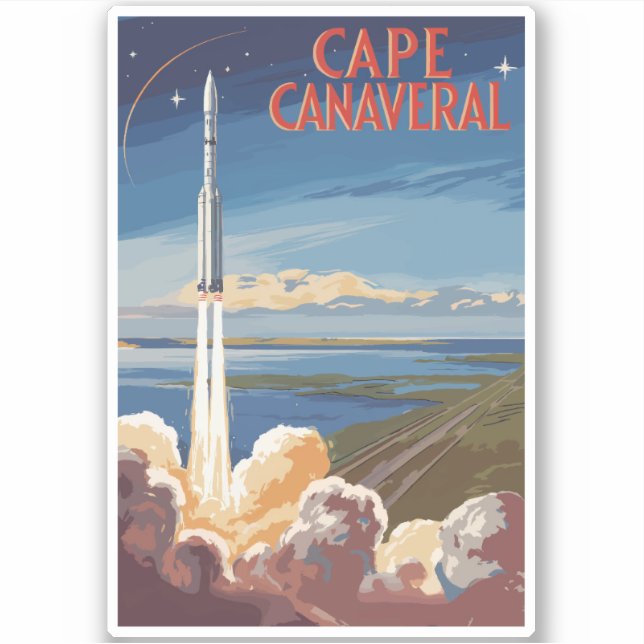 Cape Canaveral Florida Painterly Travel Art Retro Sticker (Front)
