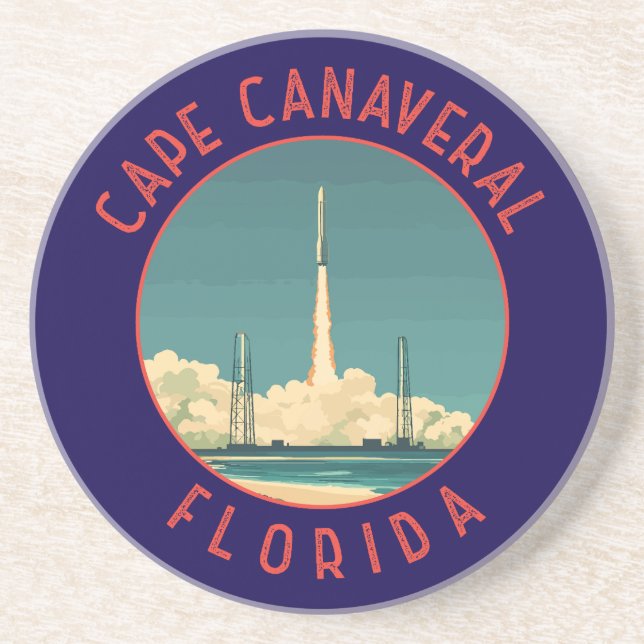 Cape Canaveral Florida Retro Distressed Circle Coaster (Front)