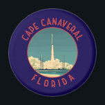 Cape Canaveral Florida Retro Distressed Circle Magnet<br><div class="desc">Cape Canaveral retro vector travel design. Cape Canaveral is a city on Florida's Atlantic coast. The Kennedy Space Center,  north of the city,  features a NASA shuttle launch simulation and astronaut memorabilia.</div>