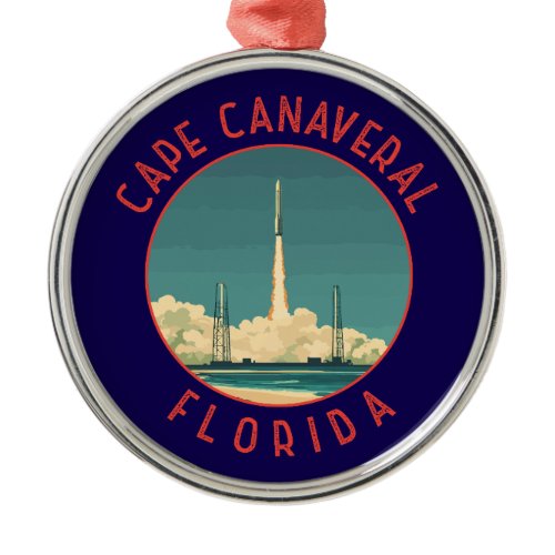 Cape Canaveral Florida Retro Distressed Circle Metal Ornament