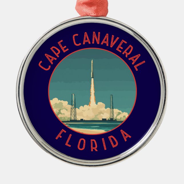 Cape Canaveral Florida Retro Distressed Circle Metal Ornament (Front)