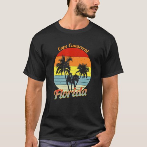 Cape Canaveral Florida Retro Tropical Palm Trees V T_Shirt