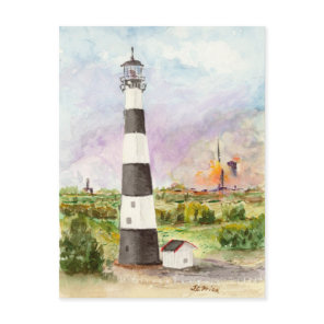 Cape Canaveral Lighthouse Rocket Launch Watercolor Postcard