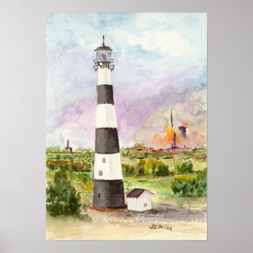 Cape Canaveral Lighthouse Rocket Launch Watercolor Poster