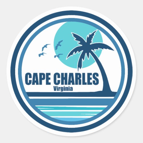 Cape Charles Beach Virginia Palm Tree Birds Classic Round Sticker