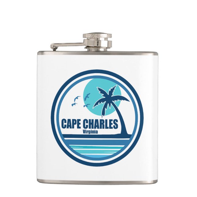 Cape Charles Beach Virginia Palm Tree Birds Flask (Front)