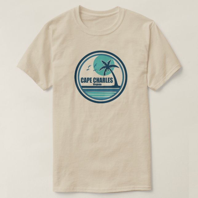 Cape Charles Beach Virginia Palm Tree Birds T-Shirt (Design Front)