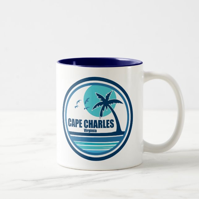 Cape Charles Beach Virginia Palm Tree Birds Two-Tone Coffee Mug (Right)