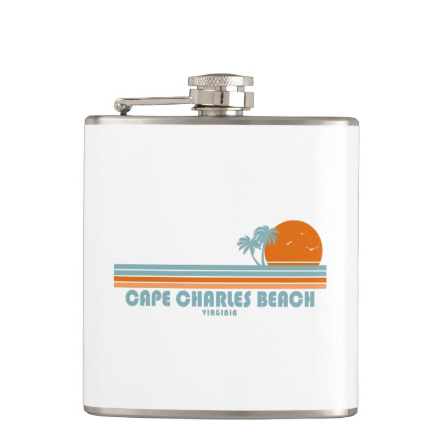 Cape Charles Beach Virginia Sun Palm Trees Flask (Front)