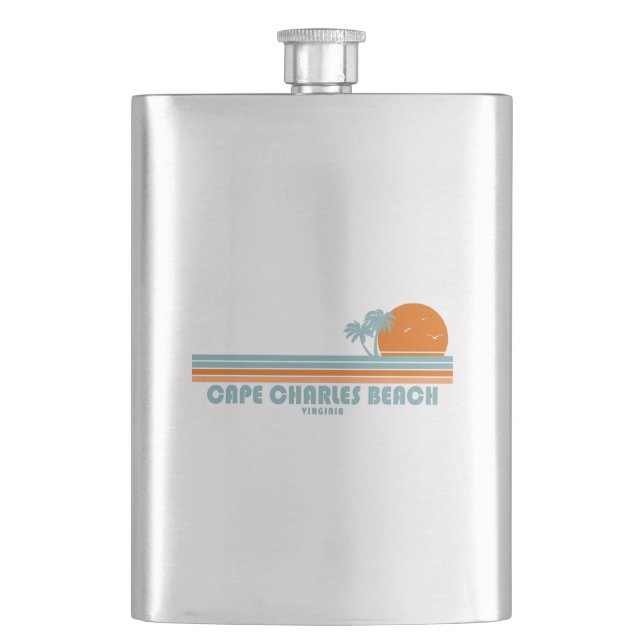 Cape Charles Beach Virginia Sun Palm Trees Flask (Front)