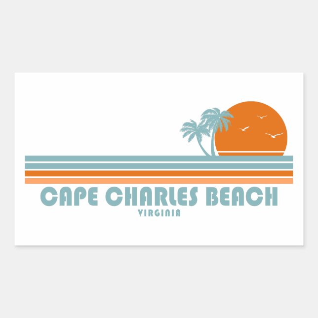 Cape Charles Beach Virginia Sun Palm Trees Rectangular Sticker (Front)