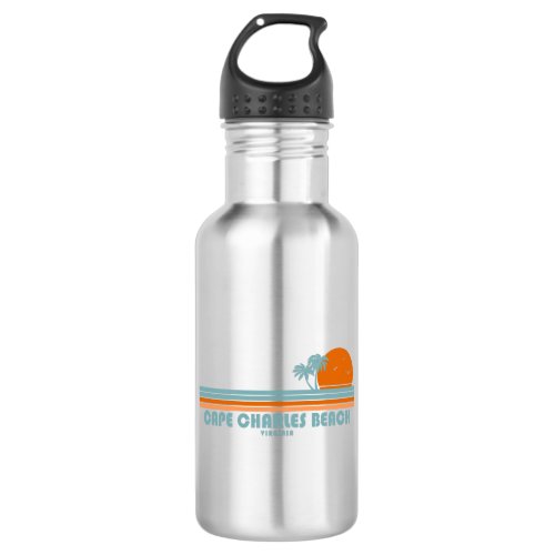 Cape Charles Beach Virginia Sun Palm Trees Stainless Steel Water Bottle