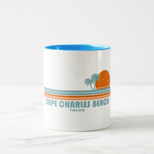 Cape Charles Beach Virginia Sun Palm Trees Two_Tone Coffee Mug