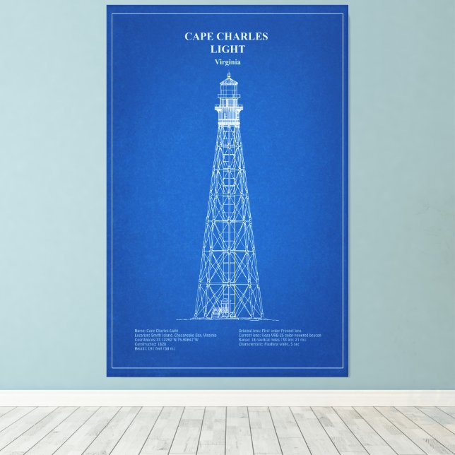 Cape Charles Lighthouse - Virginia - AD Canvas Print (Insitu(Wood Floor))