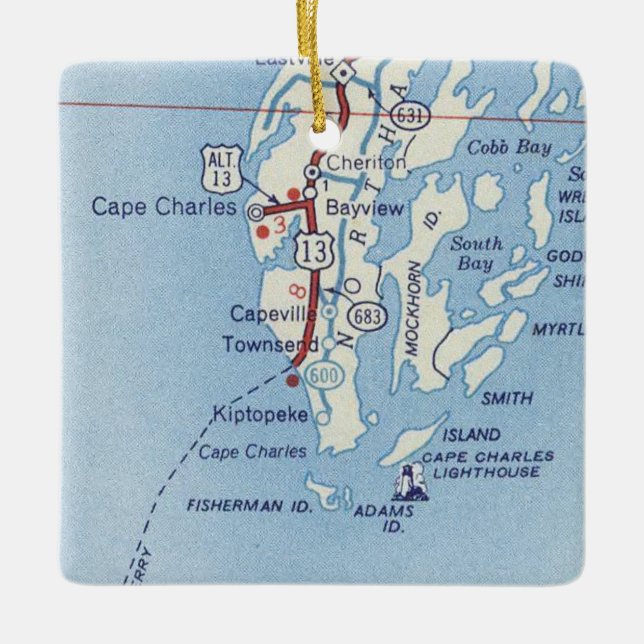 Cape Charles VA Vintage Map Ceramic Ornament (Front)