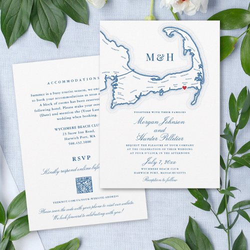 Cape Cod All_in_One QR code RSVP Wedding Invitation