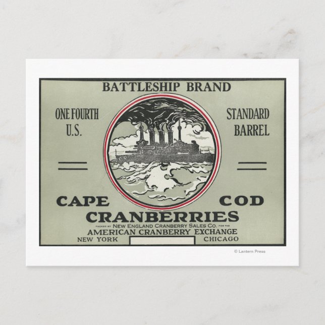 Cape Cod Battleship Brand Cranberry Label Postcard (Front)