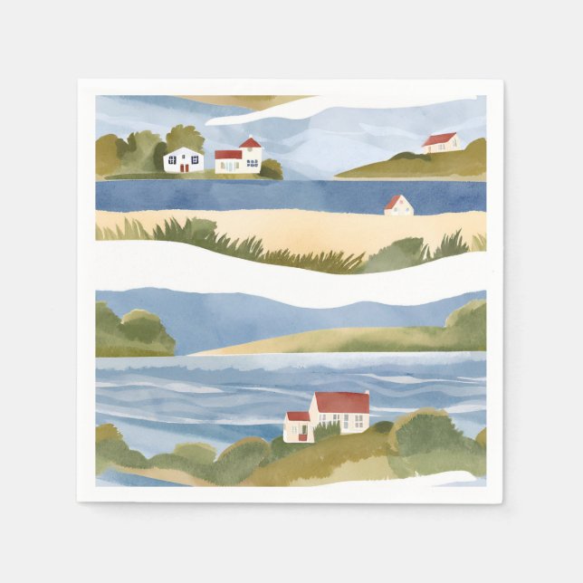 Cape Cod Bay | Ocean Shore Coastal Watercolor Napkins (Front)