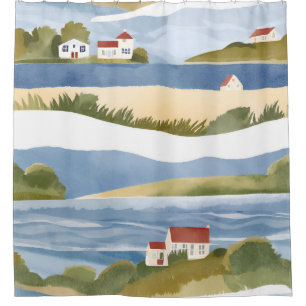 Cape Cod Bay   Ocean Shore Coastal Watercolor Shower Curtain
