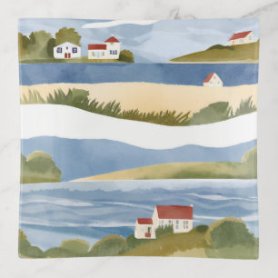Cape Cod Bay Ocean Shore Coastal Watercolor Trinket Tray