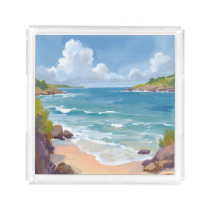 Cape Cod Beach Bay Ocean Painting Acrylic Tray