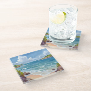 Cape Cod Beach Bay Ocean Painting Glass Coaster