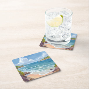 Cape Cod Beach Bay Ocean Painting Square Paper Coaster