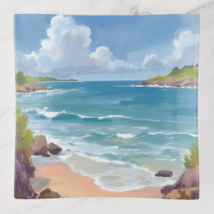 Cape Cod Beach Bay Ocean Painting Trinket Tray
