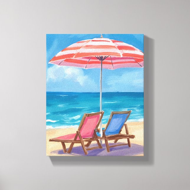 Cape Cod Beach Day | Watercolor Ocean MA  Canvas Print (Front)