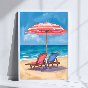 Cape Cod Beach Day Watercolor Ocean MA Poster