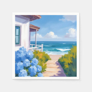 Cape Cod Beach Path   Hydrangea Coastal Painting Napkins