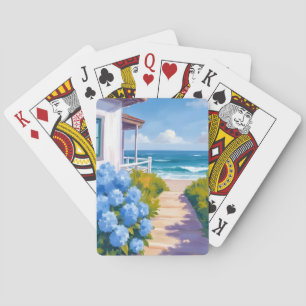 Cape Cod Beach Path Hydrangea Coastal Painting Poker Cards