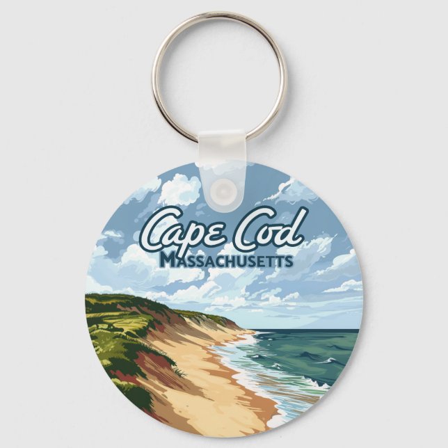 Cape Cod Beach Seashore Massachusetts Blue  Keychain (Front)