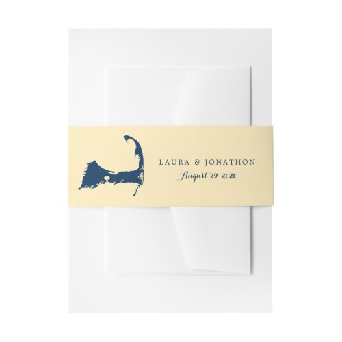 Cape Cod Blue Map Yellow Heart Wedding Invitation Belly Band