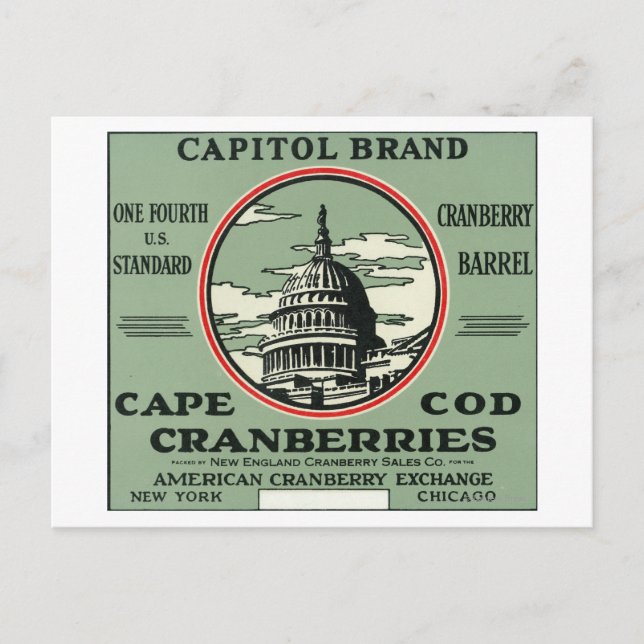 Cape Cod Capitol Brand Cranberry Label Postcard (Front)