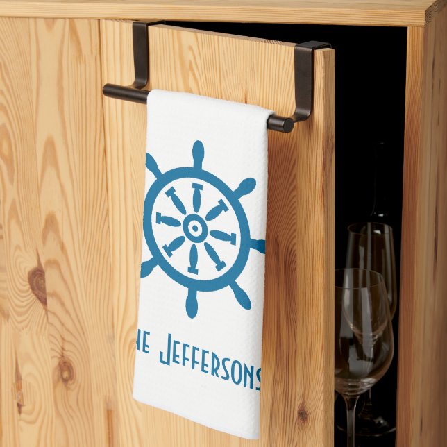 Cape Cod Captain's Wheel Linen Kitchen Towel (Thirds Fold)