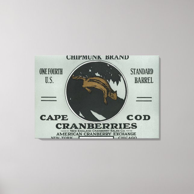 Cape Cod Chipmunk Brand Cranberry Label Canvas Print (Front)