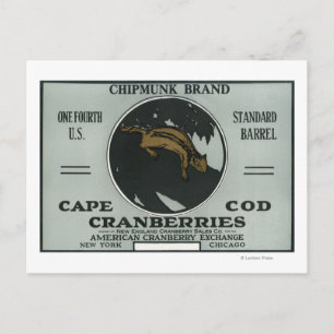 Cape Cod Chipmunk Brand Cranberry Label Postcard