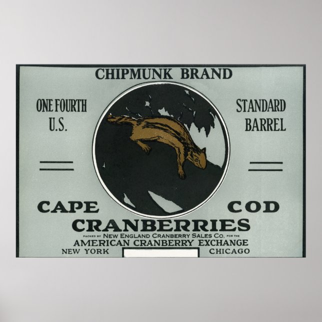 Cape Cod Chipmunk Brand Cranberry Label Poster (Front)