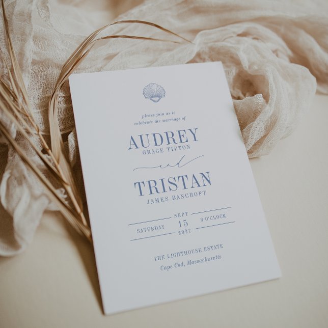 CAPE COD Coastal Blue Wedding Invitation (Creator Uploaded)