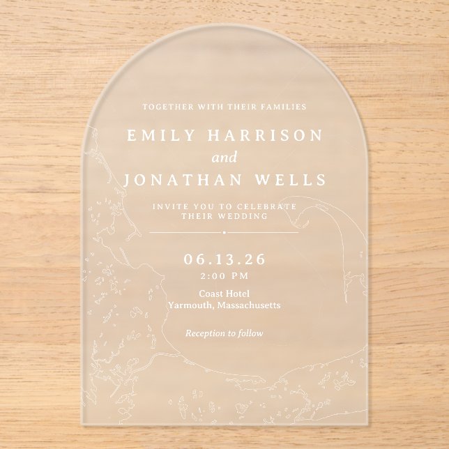 Cape Cod Coastal Map Acrylic Wedding Invitation (Front)