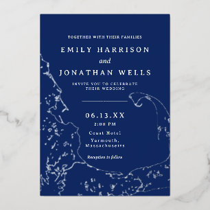 Cape Cod Coastal Map Foil Wedding Invitation