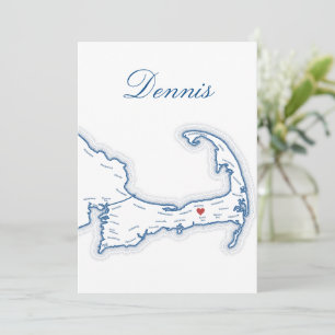 Cape Cod Dennis Map Wedding Table Name Card
