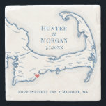 Cape Cod Destination Wedding Gift Stone Coaster<br><div class="desc">Celebrate your coastal Cape Cod wedding with this elegant keepsake stone coaster featuring a navy blue Cape Cod map design, perfect for a Mashpee, MA celebration. This unique wedding favor adds a timeless coastal touch to your reception tables and makes a memorable keepsake for guests. Ideal for weddings at The...</div>