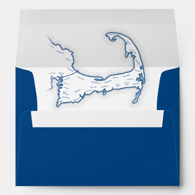 Cape Cod Destination Wedding Map Navy Blue Envelope (Back (Bottom))